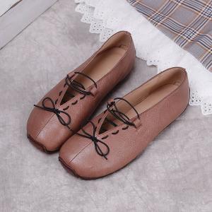 Lace Up Leather Summer Flats Comfortable Slip-On Work Shoes