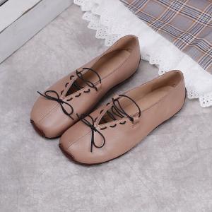 Lace Up Leather Summer Flats Comfortable Slip-On Work Shoes