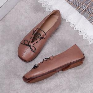 Lace Up Leather Summer Flats Comfortable Slip-On Work Shoes