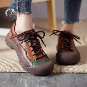 Leather Patchwork Tied Sneakers Womens Platform Shoes