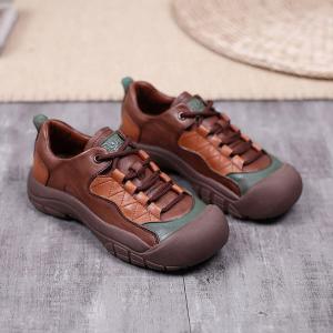 Leather Patchwork Tied Sneakers Womens Platform Shoes