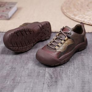 Leather Patchwork Tied Sneakers Womens Platform Shoes