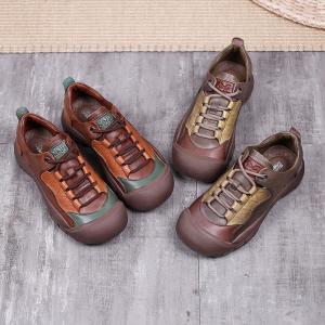 Leather Patchwork Tied Sneakers Womens Platform Shoes