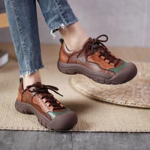 Leather Patchwork Tied Sneakers Womens Platform Shoes