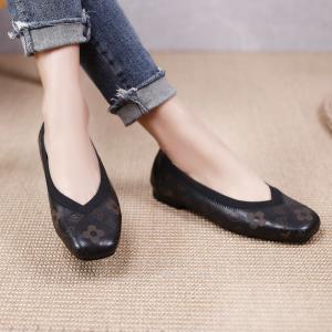 Over50 Style Soft Leather Flats Flowers Ballerina Flats