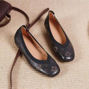 Over50 Style Soft Leather Flats Flowers Ballerina Flats