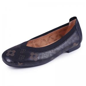 Over50 Style Soft Leather Flats Flowers Ballerina Flats