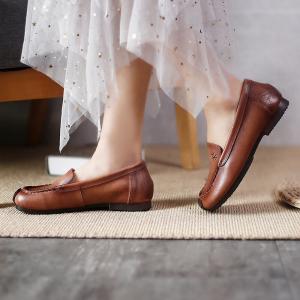 British Style Womens Gommino Flats Cowhide Leather Loafers