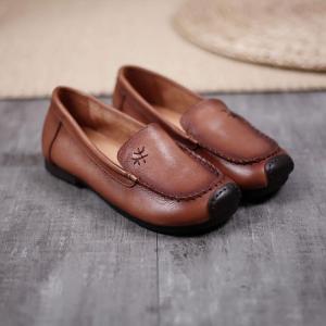 British Style Womens Gommino Flats Cowhide Leather Loafers