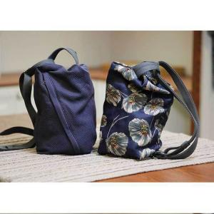 Folk Style Printed Backpack Cotton Blend Bucket Handbag