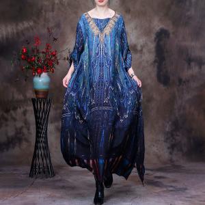 Boho Chic Blue Cruise Wear Printed Maxi Flare Dress