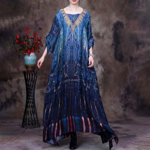 Boho Chic Blue Cruise Wear Printed Maxi Flare Dress