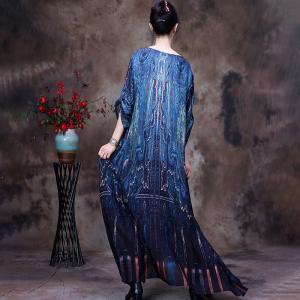 Boho Chic Blue Cruise Wear Printed Maxi Flare Dress