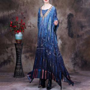 Boho Chic Blue Cruise Wear Printed Maxi Flare Dress