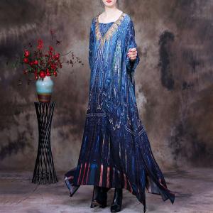 Boho Chic Blue Cruise Wear Printed Maxi Flare Dress