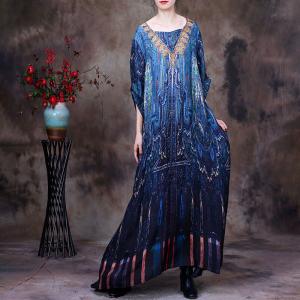 Boho Chic Blue Cruise Wear Printed Maxi Flare Dress