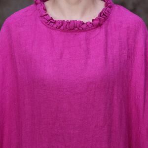 Front Pockets Plus Size Caftan Plain Fringed Loose Linen Dress