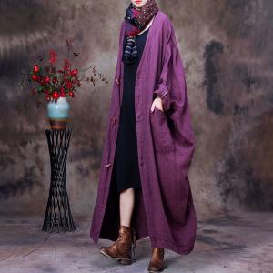 Stereo Flowers Applique Linen Cardigan Plus Size Modest Flax Clothing