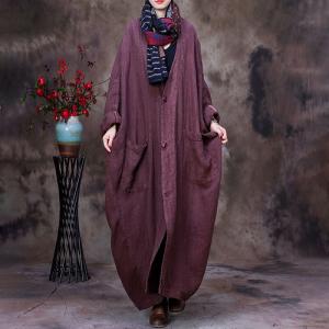 Stereo Flowers Applique Linen Cardigan Plus Size Modest Flax Clothing