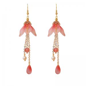 Red Glass Long Earrings Chinese Style Pearl Earring