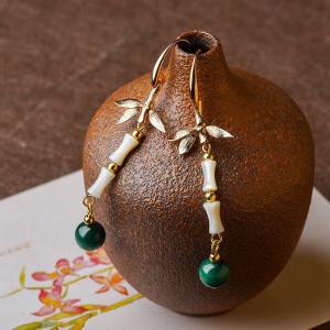 Chinese Traditional Malachite Earrings Shell Ethnic Earrings