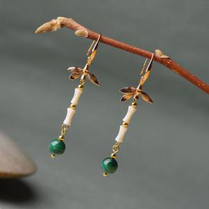 Chinese Traditional Malachite Earrings Shell Ethnic Earrings