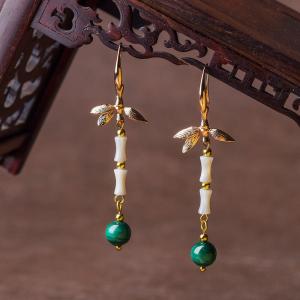 Chinese Traditional Malachite Earrings Shell Ethnic Earrings