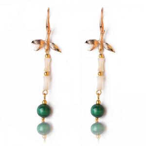 Chinese Traditional Malachite Earrings Shell Ethnic Earrings