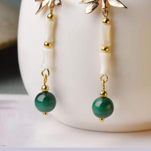 Chinese Traditional Malachite Earrings Shell Ethnic Earrings