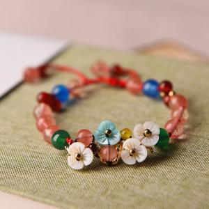 Flowers Shell Crystal Bracelet Green Agate Colorful Jewelry