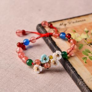 Flowers Shell Crystal Bracelet Green Agate Colorful Jewelry