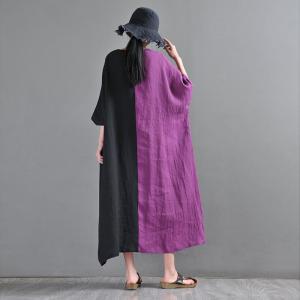 Purple and Black Linen Caftan Half Sleeves Beach Coverups