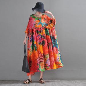 Summer Beach Printed Tunic Dress Plus Size Ramie Graffiti Dress