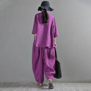 Casual Style Beach Harem Pants Purple Linen Hippie Pants