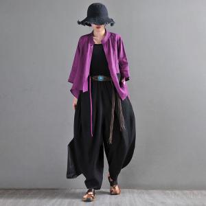 Casual Style Beach Harem Pants Purple Linen Hippie Pants