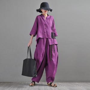 Casual Style Beach Harem Pants Purple Linen Hippie Pants