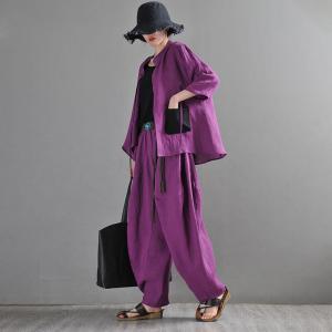 Casual Style Beach Harem Pants Purple Linen Hippie Pants