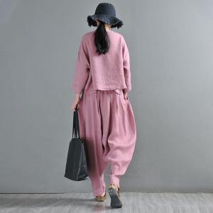 Organic Linen Pink Balloon Pants Loose Summer Flax Harem Pants