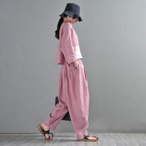 Organic Linen Pink Balloon Pants Loose Summer Flax Harem Pants