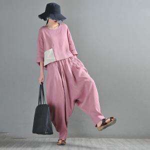 Organic Linen Pink Balloon Pants Loose Summer Flax Harem Pants