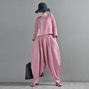 Organic Linen Pink Balloon Pants Loose Summer Flax Harem Pants