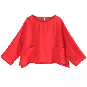 Pop Colored Custiomized Linen T-shirt Plain Flax Cropped Top