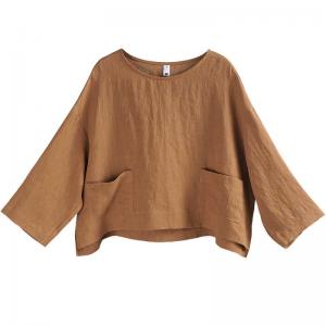 Pop Colored Custiomized Linen T-shirt Plain Flax Cropped Top