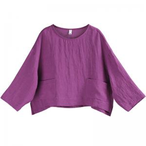 Pop Colored Custiomized Linen T-shirt Plain Flax Cropped Top