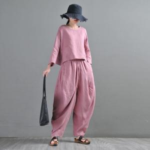 Solid Colors Designer Hammer Pants Plus Size Linen Balloon Pants