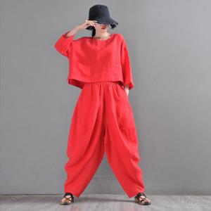 Solid Colors Designer Hammer Pants Plus Size Linen Balloon Pants