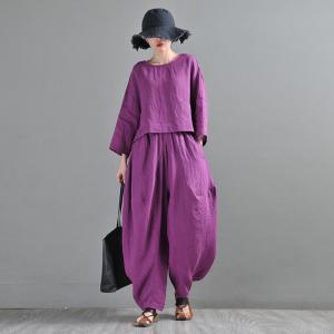 Solid Colors Designer Hammer Pants Plus Size Linen Balloon Pants