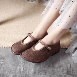 Chinese Style Chunky Linen Flats Low Heels Buckle Sandals