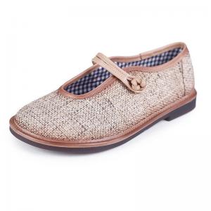 Chinese Style Chunky Linen Flats Low Heels Buckle Sandals