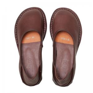 Round Toe Comfy Granny Shoes Leather British Flats